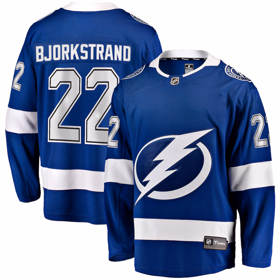 Men's Tampa Bay Lightning Oliver Bjorkstrand Fanatics Blue Home Breakaway Jersey - Puhuasuan