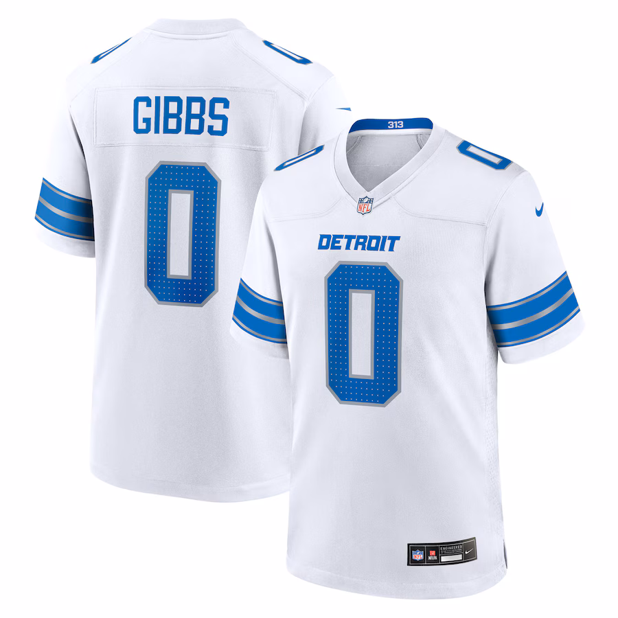 Men's Detroit Lions Jahmyr Gibbs Nike White Game Player Jersey - Puhuasuan