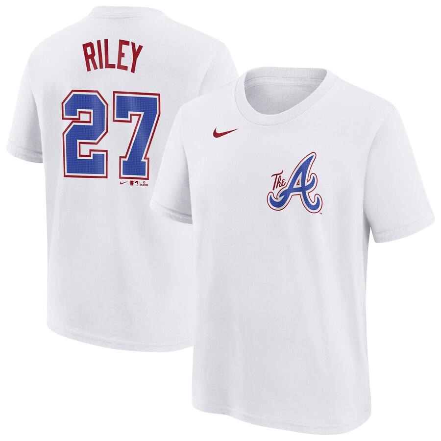 Youth Atlanta Braves Austin Riley Nike White Fuse City Connect Name & Number T-Shirt - Puhuasuan