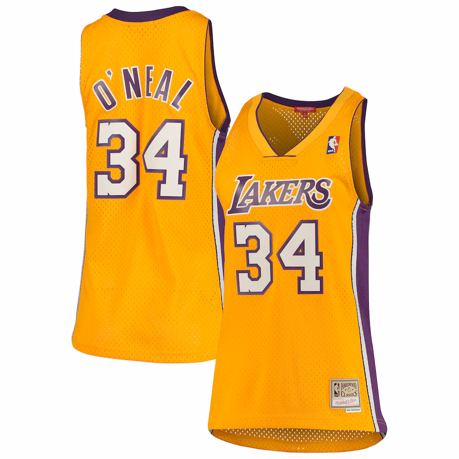 Women's Los Angeles Lakers Shaquille O'Neal Mitchell & Ness Gold 1999/00 Hardwood Classics Swingman Jersey - Puhuasuan