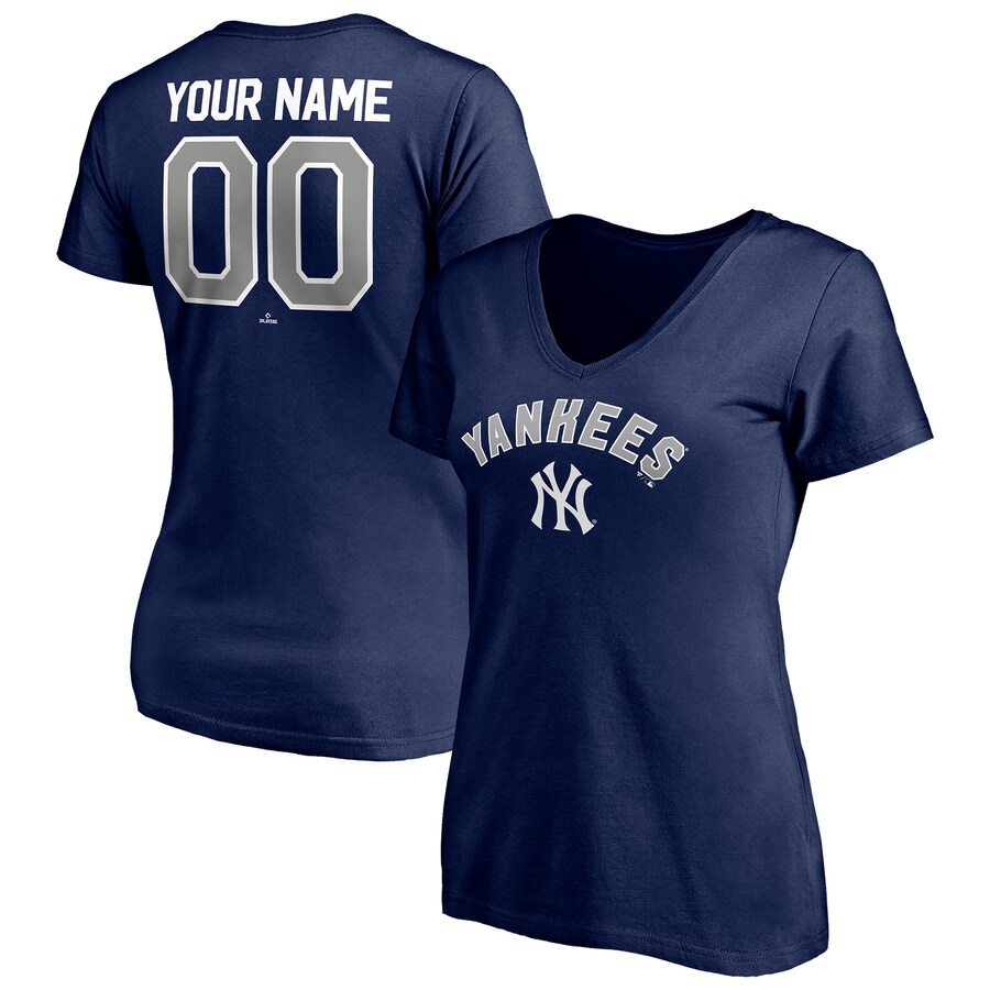 Women's New York Yankees Navy Personalized Winning Streak Name & Number V-Neck T-Shirt - Puhuasuan