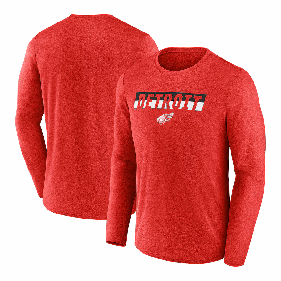 Men's Detroit Red Wings Fanatics Heather Red Transition Long Sleeve T-Shirt - Puhuasuan