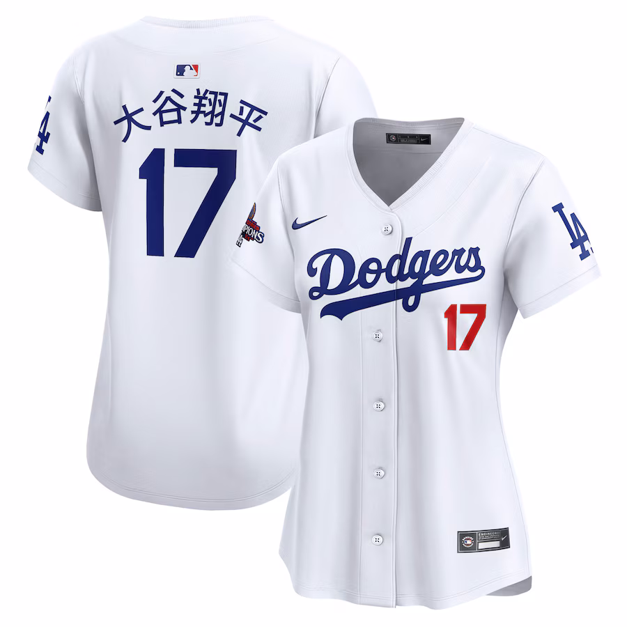 Women's Los Angeles Dodgers Shohei Ohtani Nike White 2024 World Series Champions Japanese Characters Limited Player Jersey - Puhuasuan