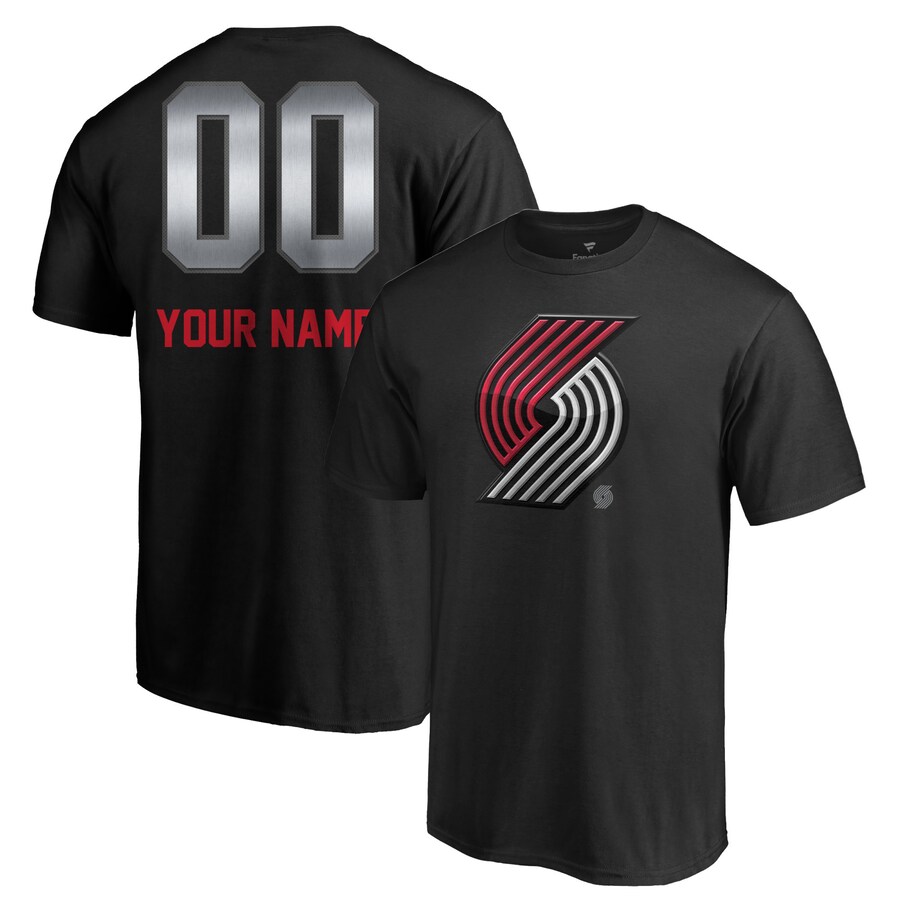 Men's Portland Trail Blazers Black Midnight Mascot Personalized Name & Number T-Shirt - Puhuasuan