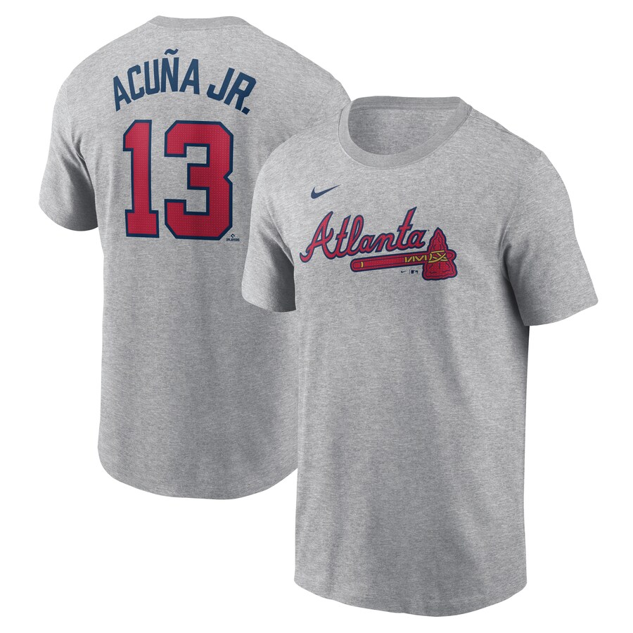 Men's Atlanta Braves Ronald Acuña Jr. Nike Gray Fuse Name & Number T-Shirt - Puhuasuan