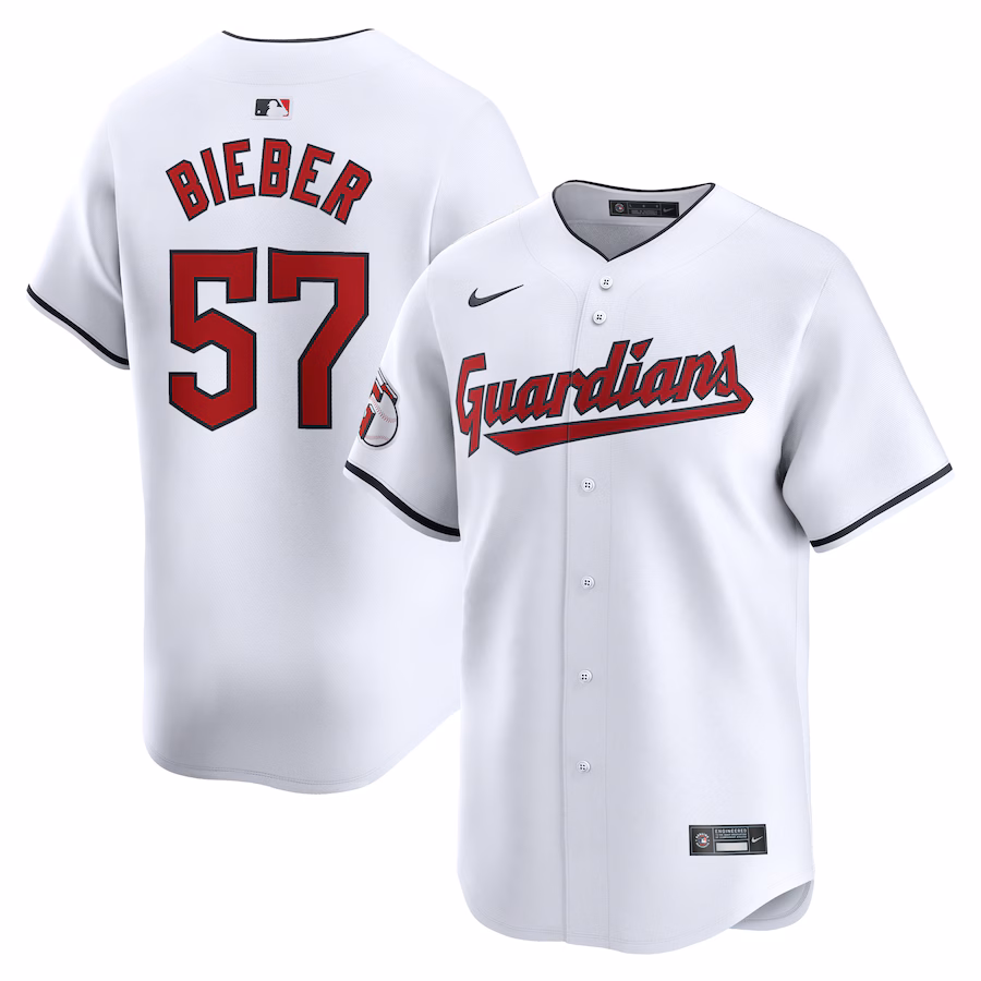 Men's Cleveland Guardians Shane Bieber Nike White Home Limited Player Jersey - Puhuasuan