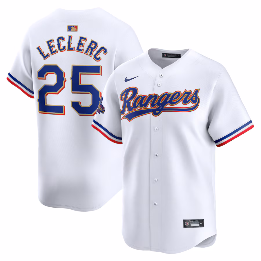 Men's Texas Rangers Jose Leclerc Nike White 2024 Gold Collection Limited Player Jersey - Puhuasuan