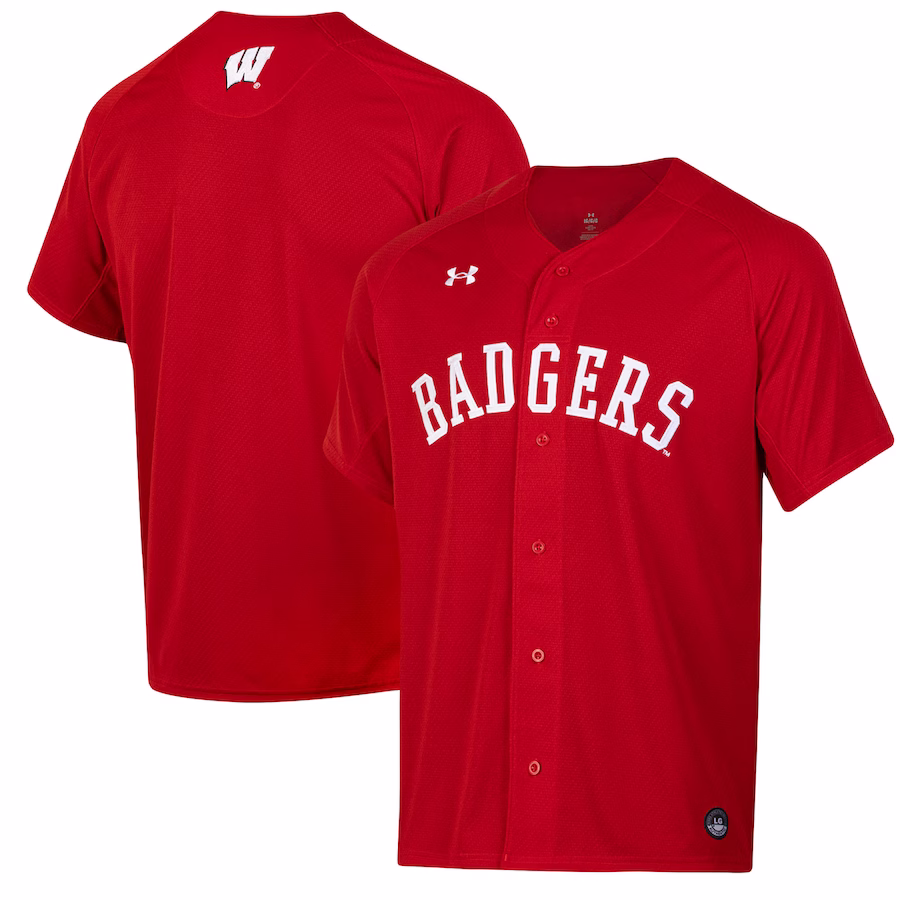 Wisconsin Badgers Under Armour Replica Full-Button Baseball Jersey - Red - Puhuasuan