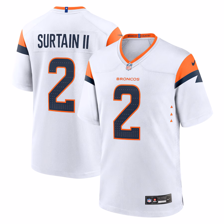 Men's Denver Broncos Patrick Surtain II Nike White Mile High Collection Game Jersey - Puhuasuan