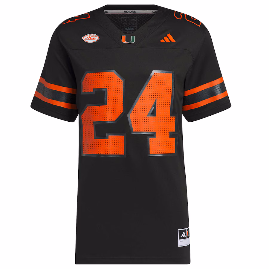 Men's adidas #24 Black Miami Hurricanes Premier Strategy Jersey - Puhuasuan