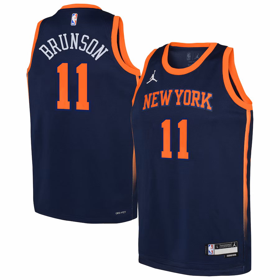 Youth New York Knicks Jalen Brunson Jordan Brand Navy Swingman Jersey - Statement Edition - Puhuasuan