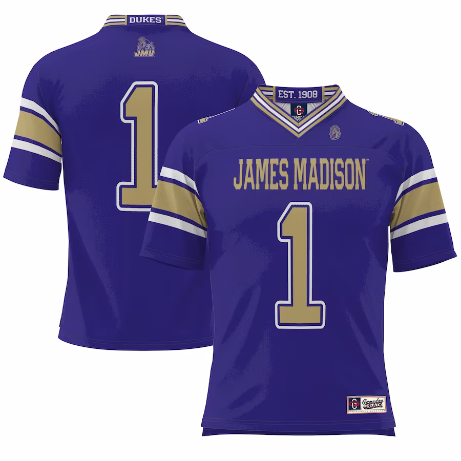 #1 James Madison Dukes GameDay Greats Endzone Football Jersey - Purple - Puhuasuan