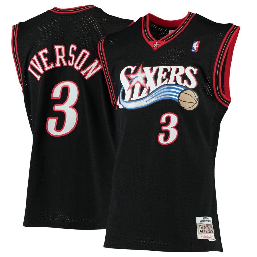 Men's Philadelphia 76ers Allen Iverson Mitchell & Ness Black 2000/01 Hardwood Classics Swingman Jersey - Puhuasuan