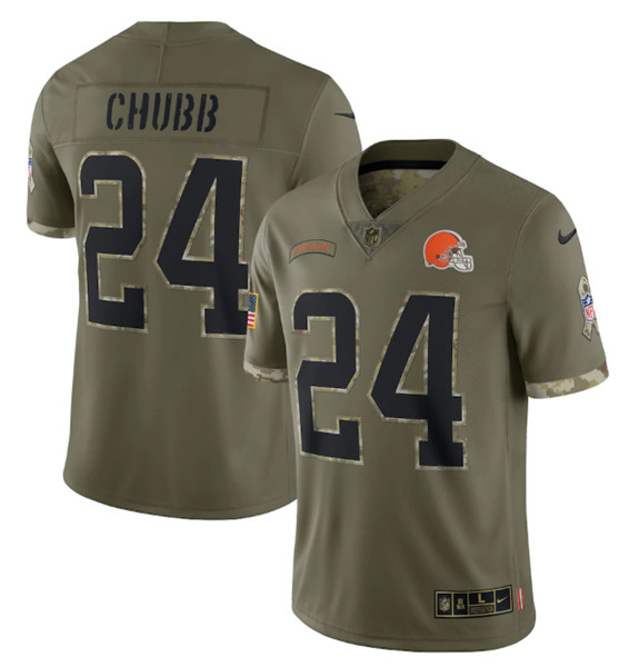 Men's Cleveland Browns #24 Nick Chubb 2022 Olive Salute To Service Limited Stitched Jersey - Puhuasuan
