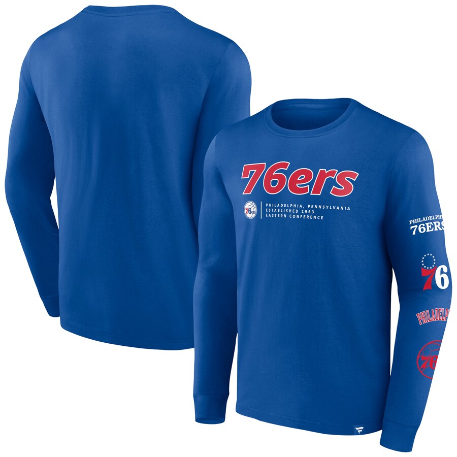 Men's Philadelphia 76ers Fanatics Royal Baseline Long Sleeve T-Shirt - Puhuasuan