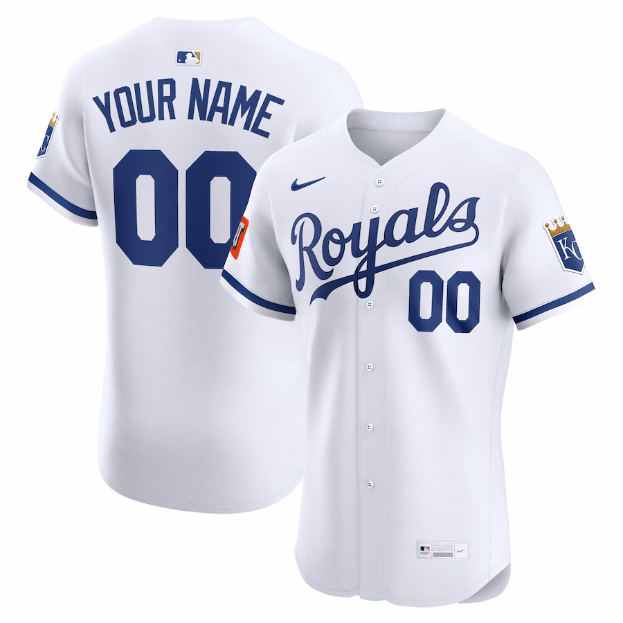 Men's Kansas City Royals Nike White Home Elite Sponsor Patch Custom Jersey - Puhuasuan