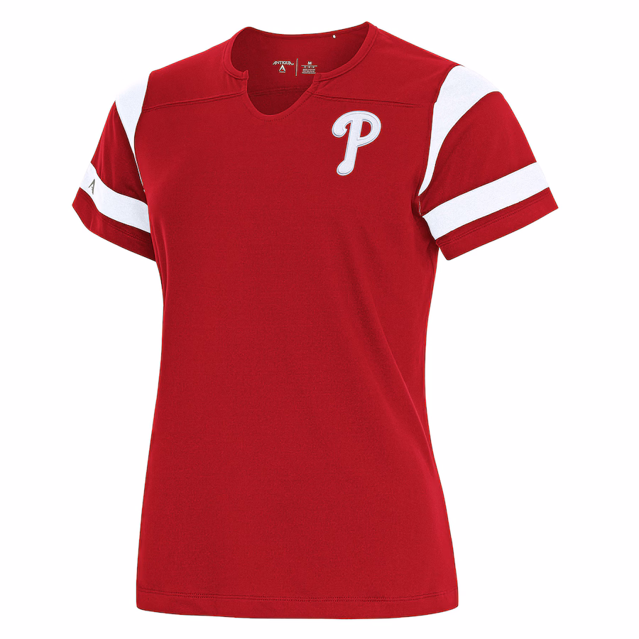 Women's Philadelphia Phillies Antigua Red Encounter Notch Neck Top - Puhuasuan