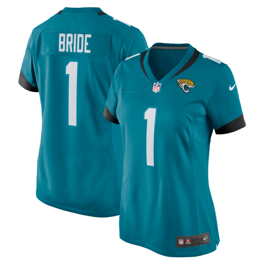 Women's Jacksonville Jaguars Number 1 Bride Nike Teal Game Jersey - Puhuasuan