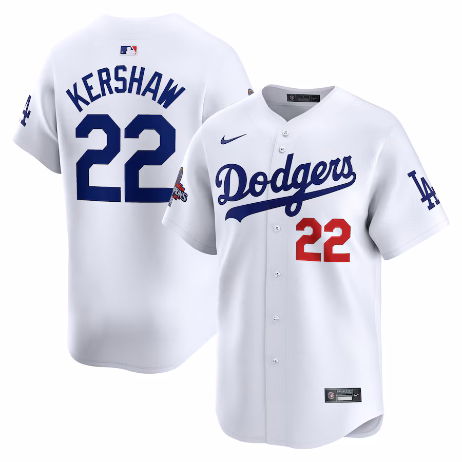 Men's Los Angeles Dodgers Clayton Kershaw Nike White 2024 World Series Champions Home Limited Player Jersey - Puhuasuan