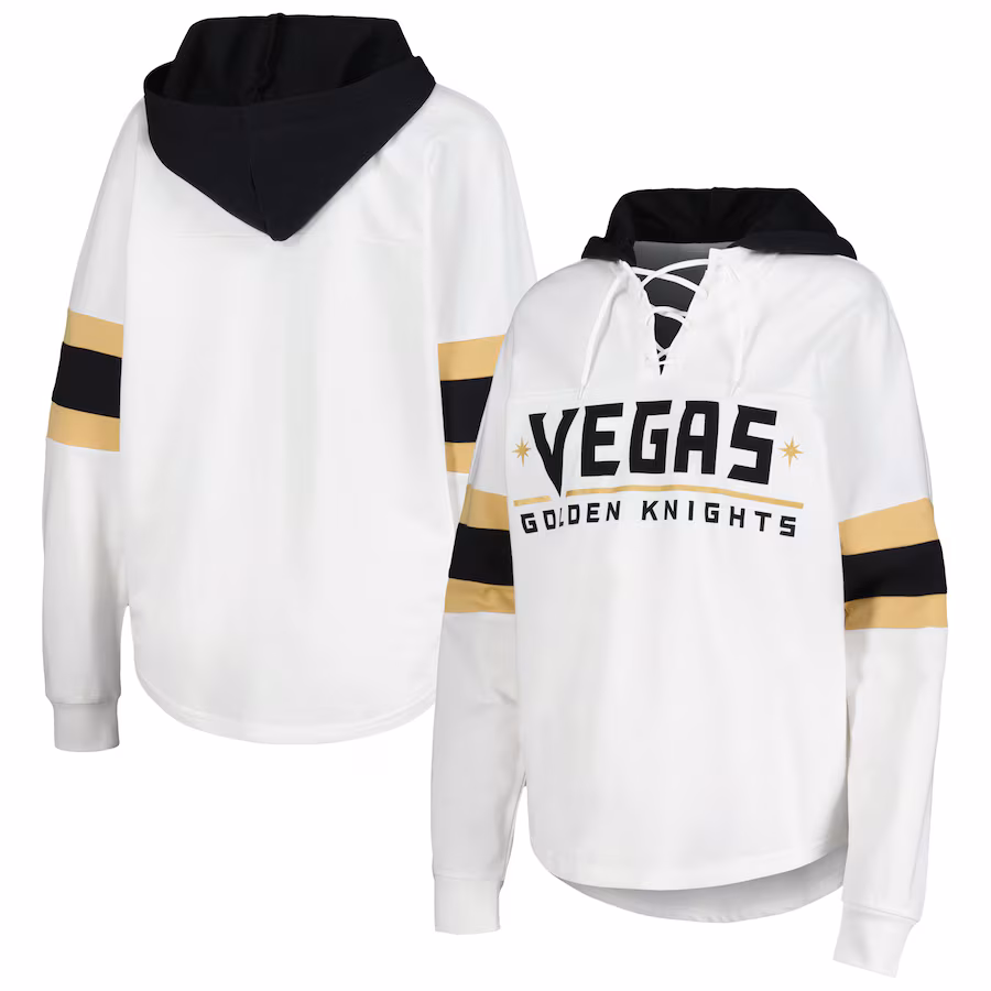 Women's Vegas Golden Knights G-III 4Her by Carl Banks White/Black Goal Zone Long Sleeve Lace-Up Hoodie T-Shirt - Puhuasuan