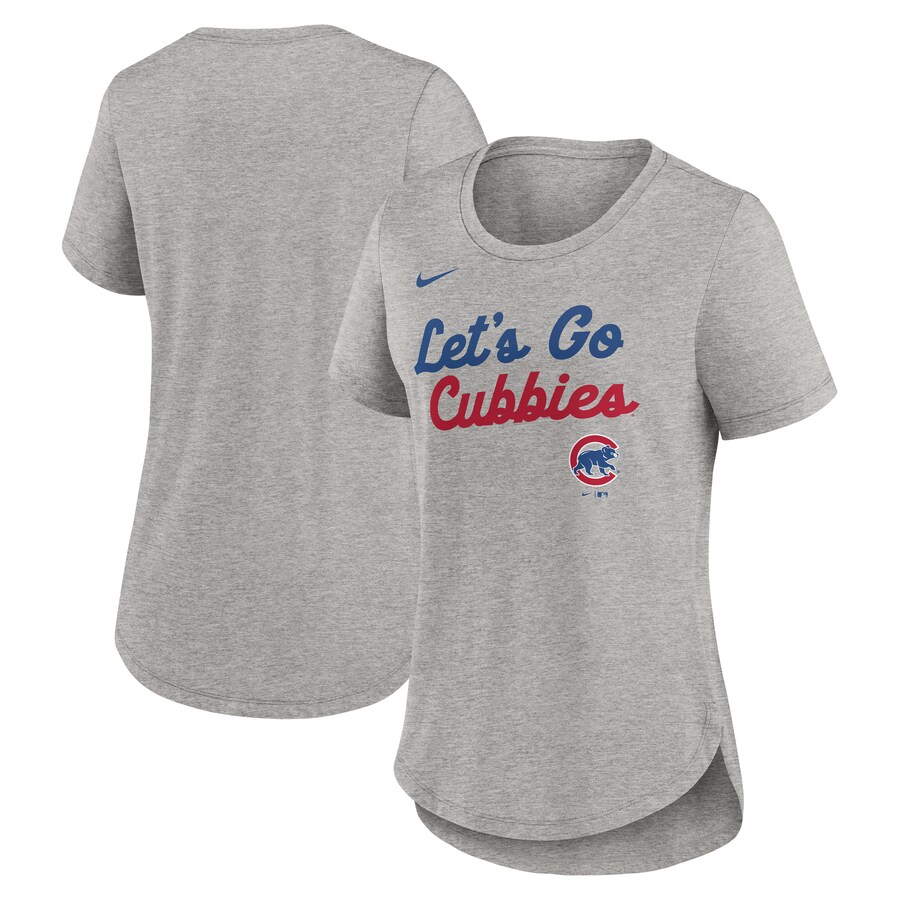 Women's Chicago Cubs Nike Heather Gray Script Tri-Blend T-Shirt - Puhuasuan