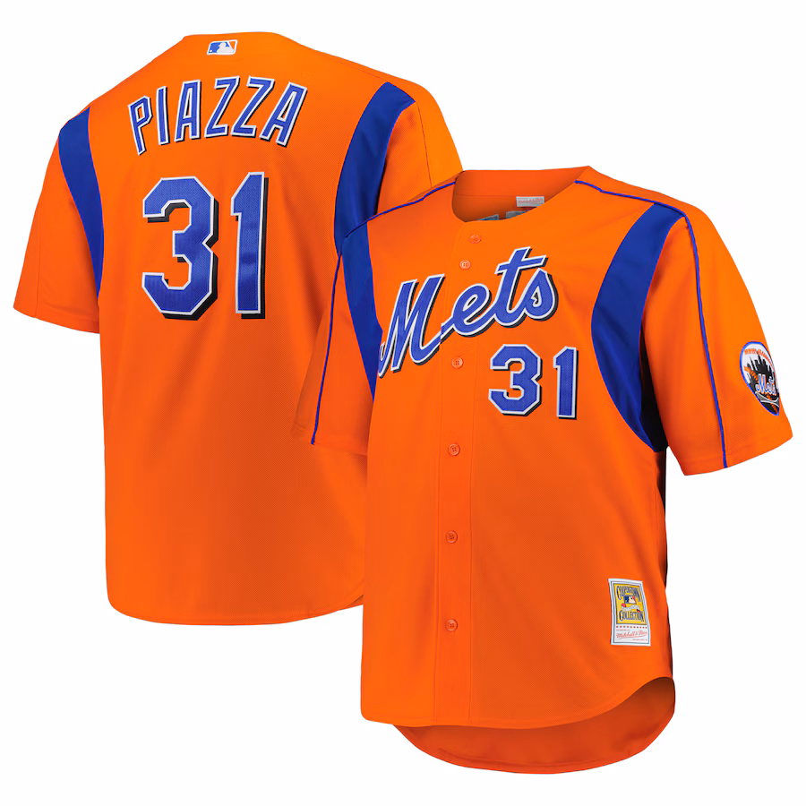 Men's New York Mets Mike Piazza Mitchell & Ness Orange Big & Tall Cooperstown Collection Mesh Batting Practice Jersey - Puhuasuan