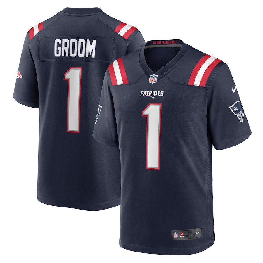 Men's New England Patriots Number 1 Groom Nike Navy Game Jersey - Puhuasuan