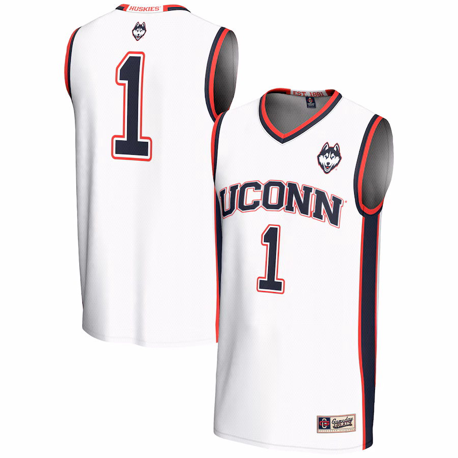 Male GameDay Greats #1  White UConn Huskies  Lightweight Basketball Jersey - Puhuasuan