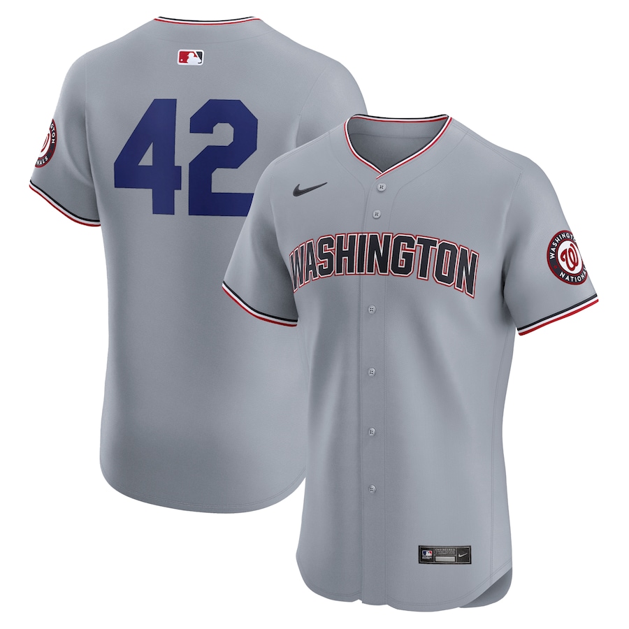 Men's Washington Nationals Nike Gray Road 2024 Jackie Robinson Day Elite Jersey - Puhuasuan
