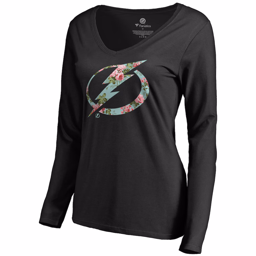 Women's Tampa Bay Lightning Black Lovely Long Sleeve V-Neck T-Shirt - Puhuasuan