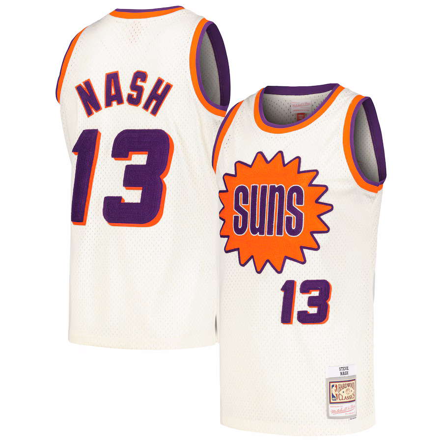 Men's Phoenix Suns Steve Nash Mitchell & Ness Cream Chainstitch Swingman Jersey - Puhuasuan