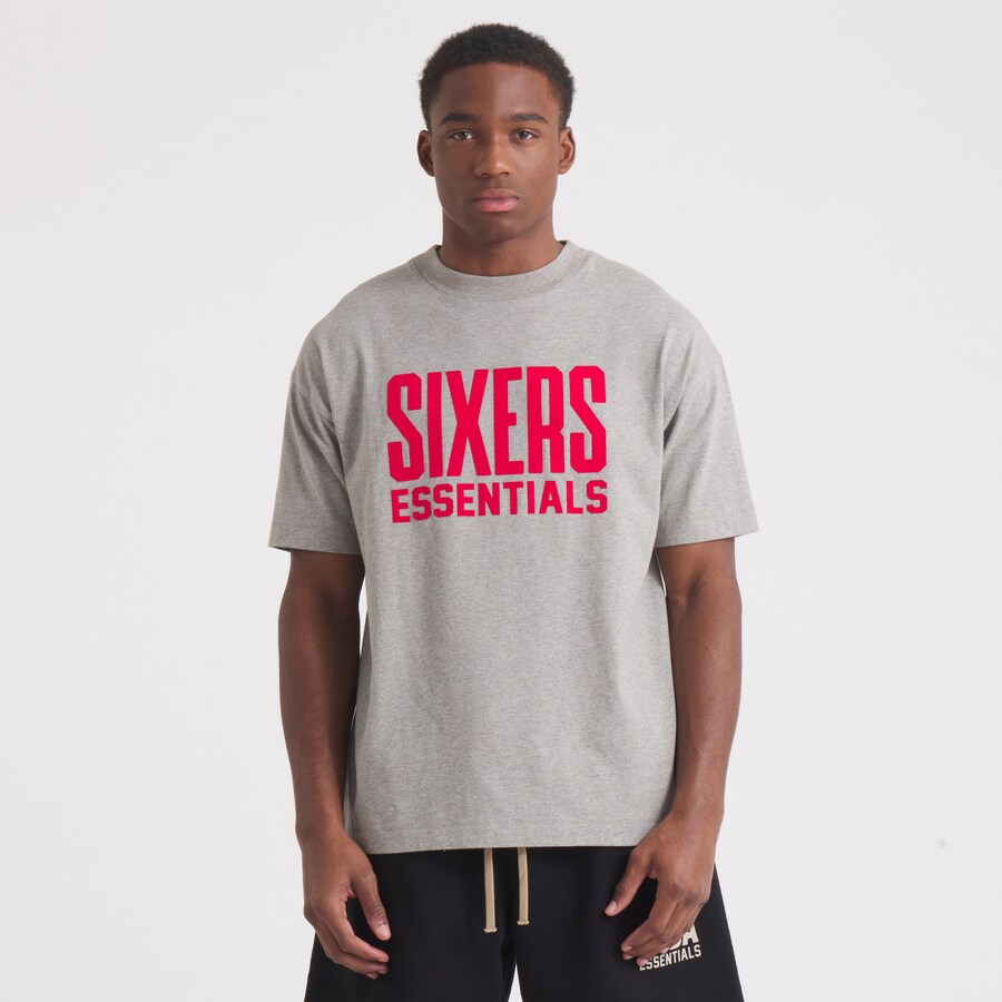 Unisex Philadelphia 76ers Fear of God Gray NBA x ESSENTIALS T-Shirt - Puhuasuan