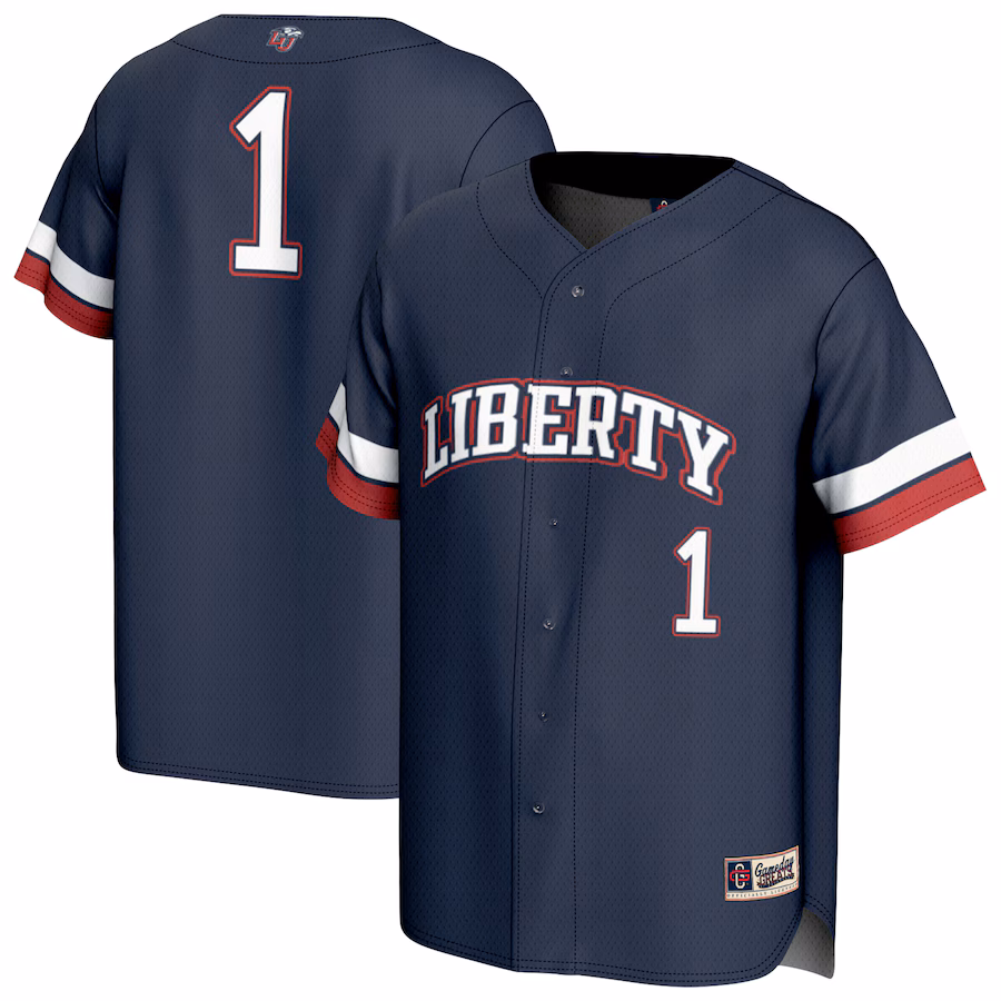 Unisex GameDay Greats #1 Navy Liberty Flames Lightweight Collegiate Baseball Fashion Jersey - Puhuasuan