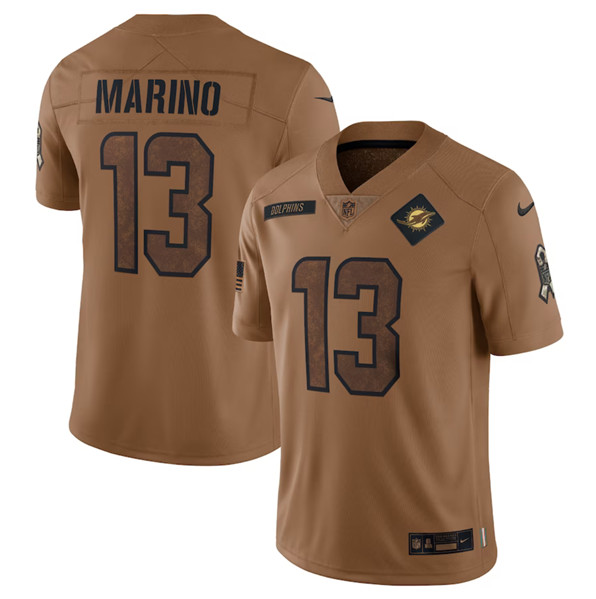 Men's Miami Dolphins #13 Dan Marino 2023 Brown Salute To Service Limited Football Stitched Jersey - Puhuasuan