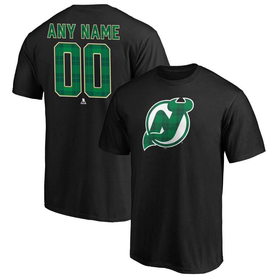 Men's New Jersey Devils Black Emerald Plaid Personalized Name & Number T-Shirt - Puhuasuan