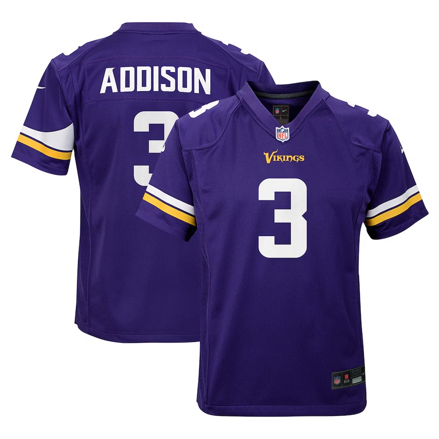 Youth Minnesota Vikings Jordan Addison Nike Purple Team Player Game Jersey - Puhuasuan