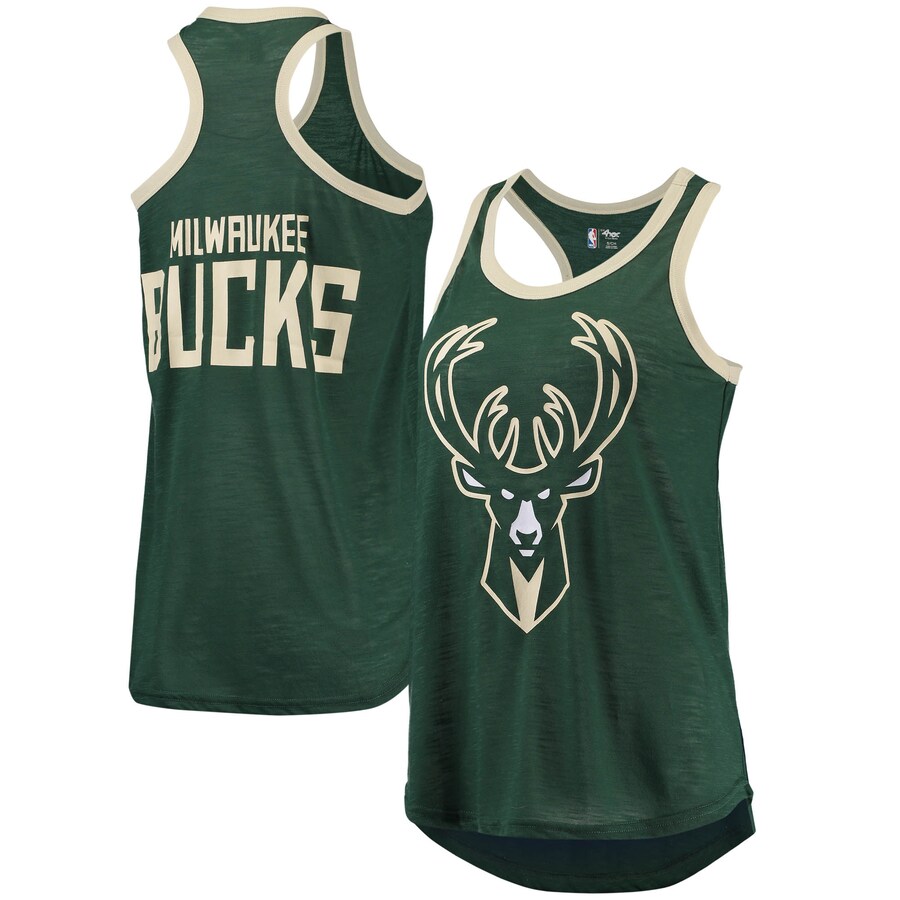 Women's Milwaukee Bucks G-III Sports by Carl Banks Hunter Green Showdown Scoop-Neck Racerback Tank Top - Puhuasuan
