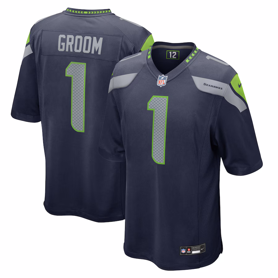 Men's Seattle Seahawks Number 1 Groom Nike College Navy Game Jersey - Puhuasuan