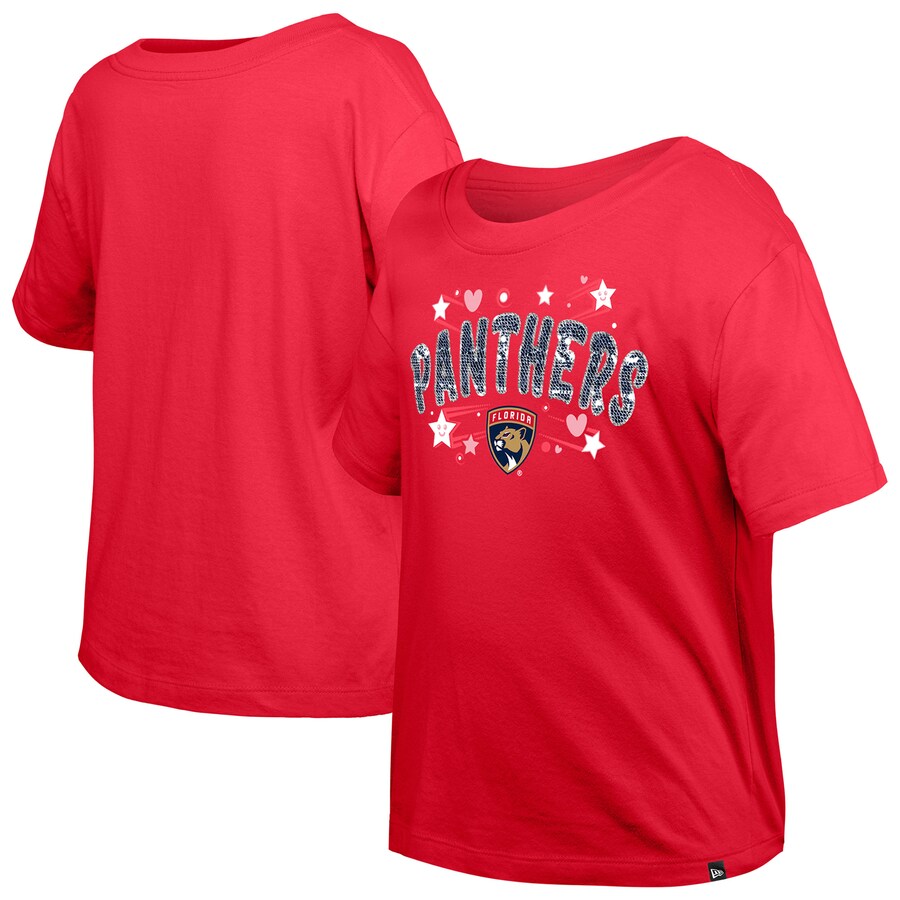 Girl's Youth Florida Panthers New Era Red Flip Sequin T-Shirt - Puhuasuan