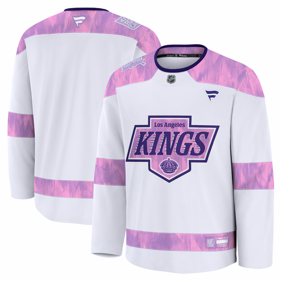 Men's Los Angeles Kings Fanatics White 2024 Hockey Fights Cancer Practice Jersey - Puhuasuan