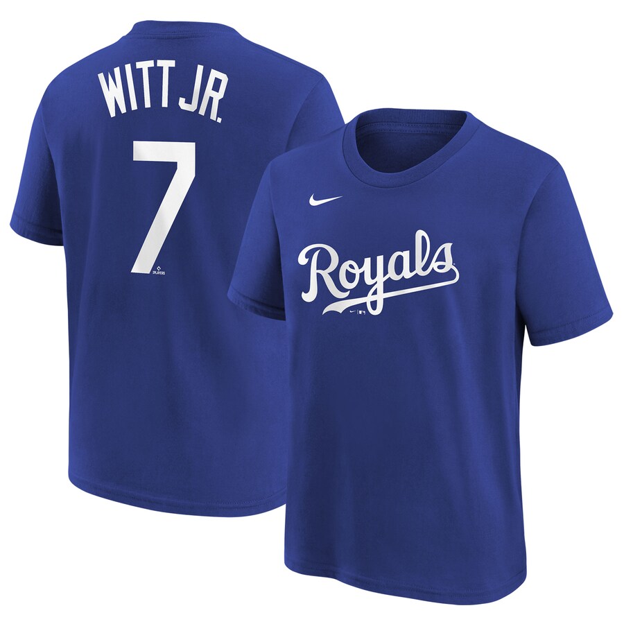 Youth Kansas City Royals Bobby Witt Jr. Nike Royal Player Name & Number T-Shirt - Puhuasuan