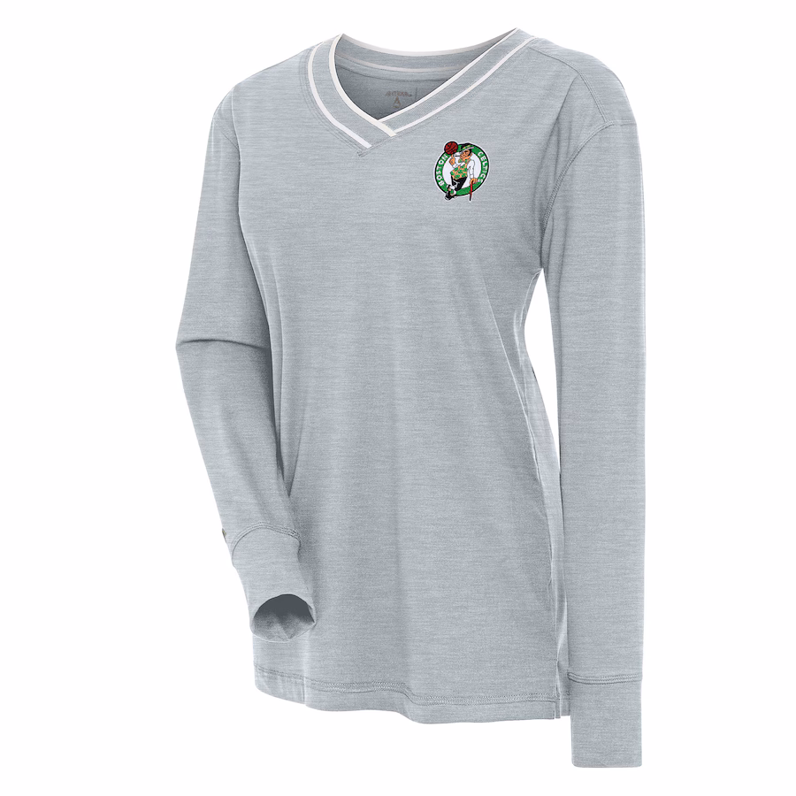 Women's Boston Celtics Antigua Heather Gray Symbolic Long Sleeve V-Neck Top - Puhuasuan