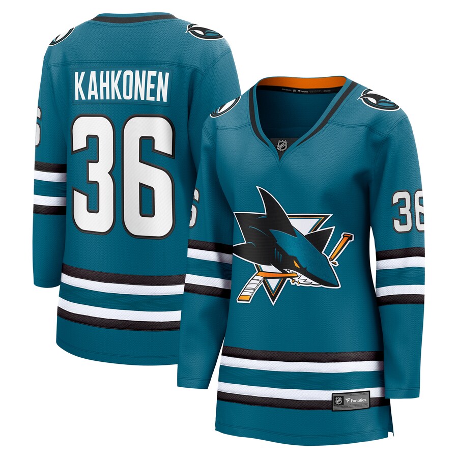 Women's San Jose Sharks Kaapo Kahkonen Fanatics Branded Teal Home Breakaway Player Jersey - Puhuasuan