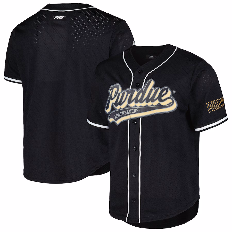 Men's Pro Standard Black Purdue Boilermakers Mesh Full-Button Replica Baseball Jersey - Puhuasuan