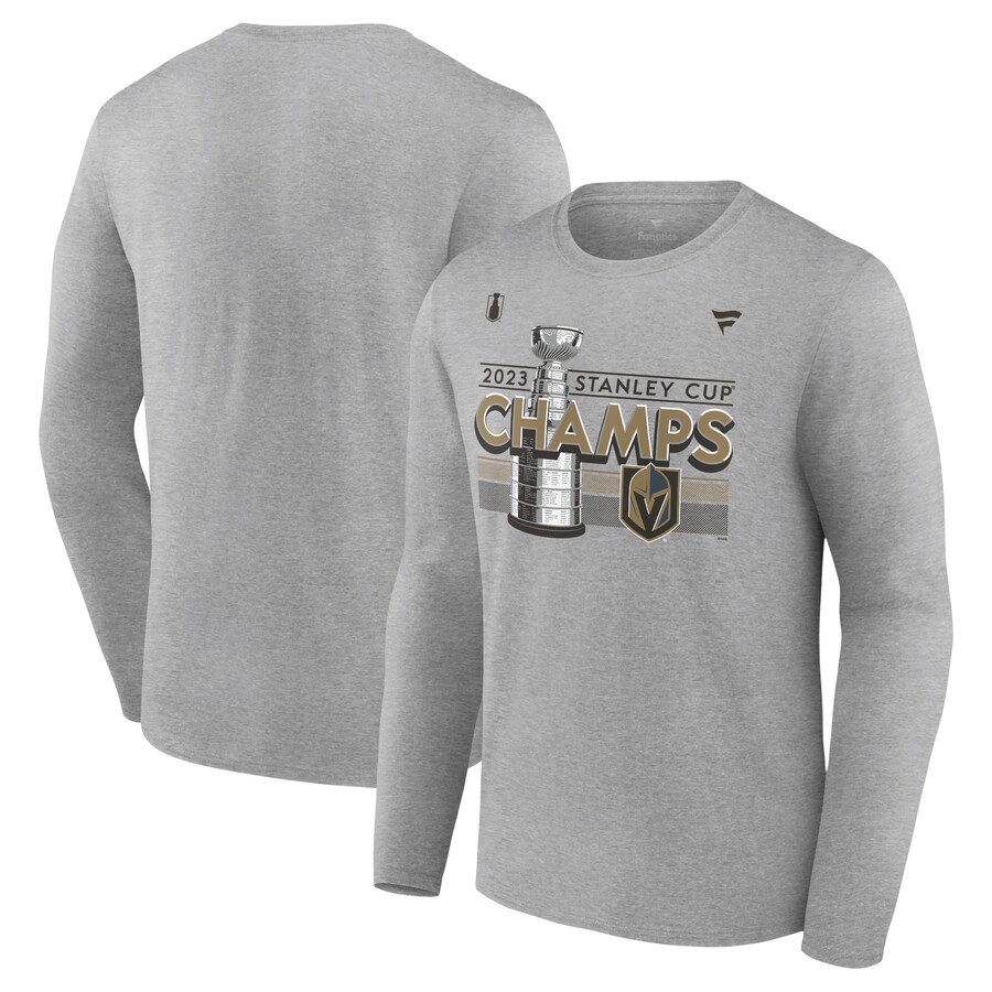 Men's Vegas Golden Knights Fanatics Heather Gray 2023 Stanley Cup Champions Locker Room Long Sleeve T-Shirt - Puhuasuan