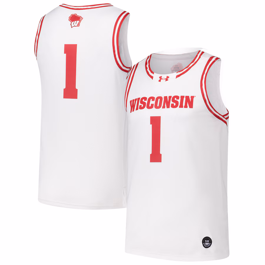 Men's Under Armour #1 White Wisconsin Badgers Replica Basketball Jersey - Puhuasuan