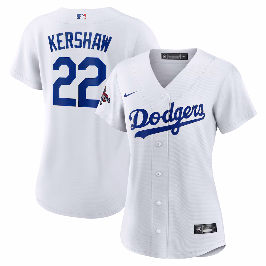 Women's Los Angeles Dodgers Clayton Kershaw Nike White 2024 World Series Champions Home Replica Player Jersey - Puhuasuan