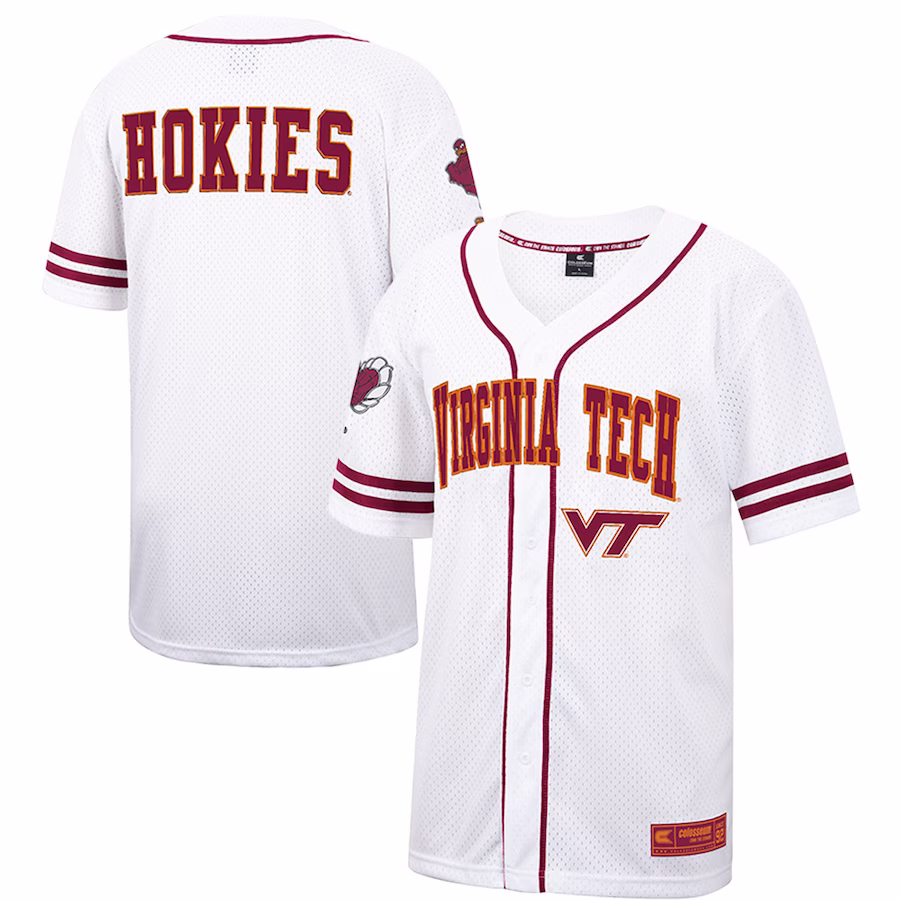 Virginia Tech Hokies Colosseum Free Spirited Mesh Button-Up Baseball Jersey - White - Puhuasuan
