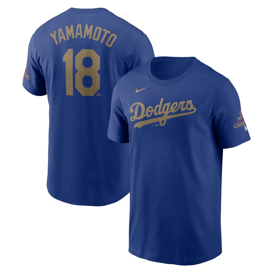 Men's Los Angeles Dodgers Yoshinobu Yamamoto Nike Royal 2025 Gold Collection Name & Number T-Shirt - Puhuasuan