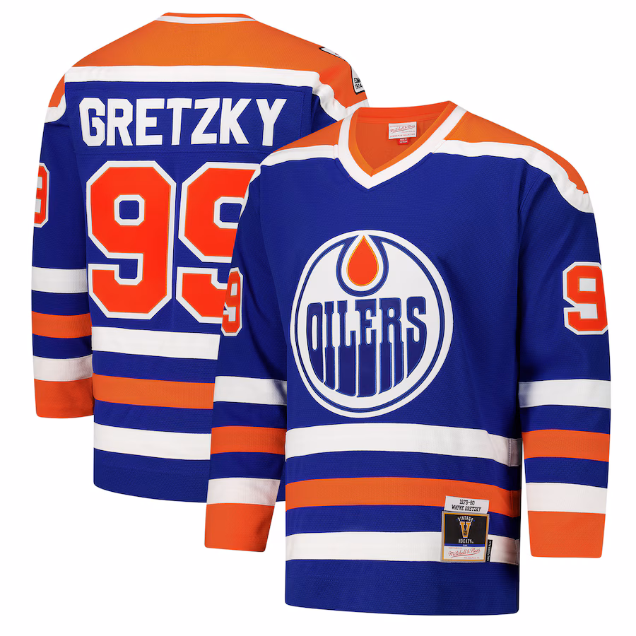 Men's Edmonton Oilers Wayne Gretzky Royal 1979-80 Power Play Jersey - Puhuasuan